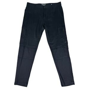 Vince Navy Linen Blend Tapered Cargo Pants Cropped Utility Size 2 Preppy Summer